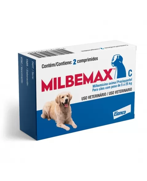 Milbemax com 2 comprimidos 5 a 25kg Cão