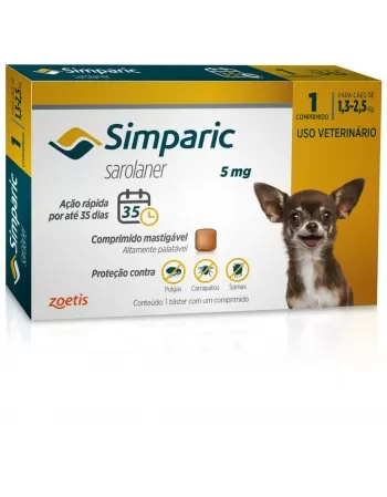 Simparic 5mg com 1 comprimido 1,3 até 2,5kg