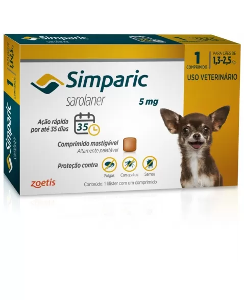 Simparic 5mg com 1 comprimido 1,3 até 2,5kg