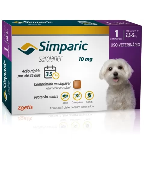 Simparic 10mg com 1 comprimido 2,6 até 5kg