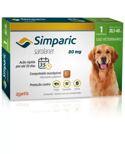 Simparic 80mg com 1 comprimido 20,1 até 40kg