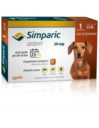 Simparic 20mg com 1 comprimido 5,1 até 10kg