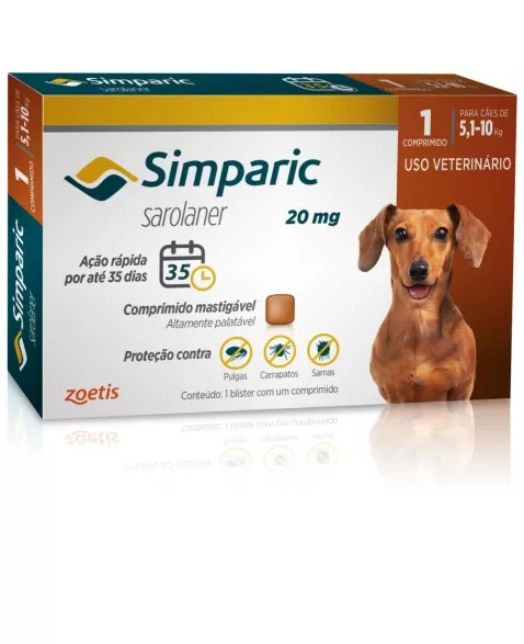 Simparic 20mg com 1 comprimido 5,1 até 10kg