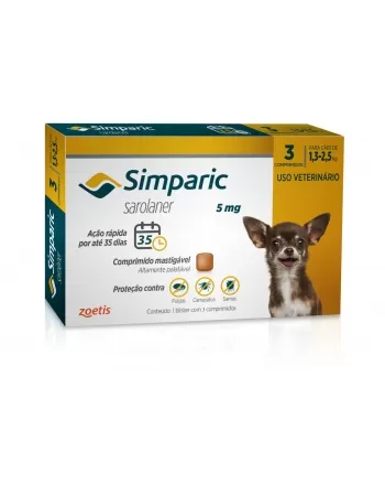 Simparic 5mg com 3 comprimidos 1,3 até 2,5kg