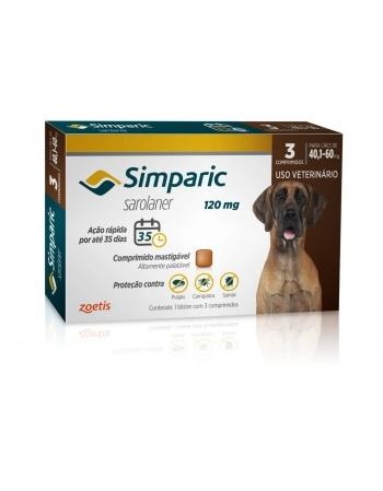 Simparic 120mg com 3 comprimidos 40,1 até 60kg