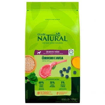Guabi Natural Cão Adulto Raças Médias Cordeiro Aveia 12kg
