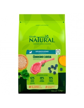 Guabi Natural Gato Castrado Cordeiro Aveia 1,5kg