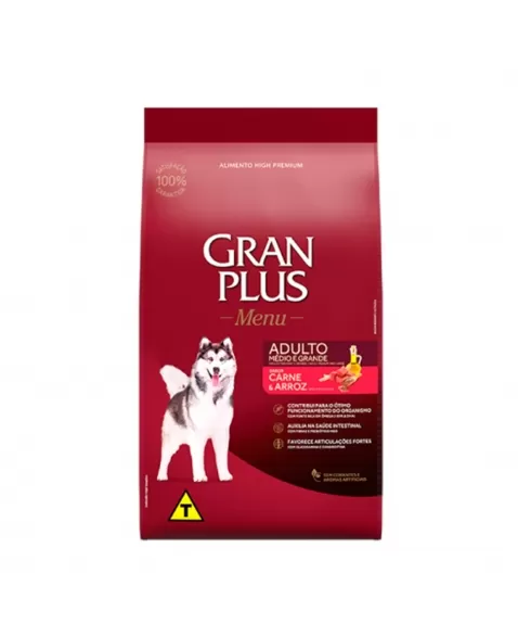 GranPlus Menu Cão Adulto Raças Médias e Grandes Carne Arroz 15kg