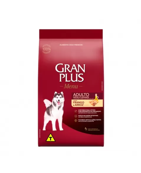 GranPlus Menu Cão Adulto Raças Médias e Grandes Frango Arroz 15kg