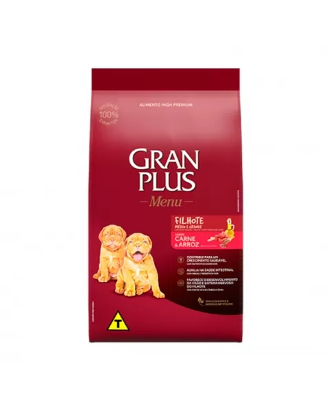 GranPlus Menu Cão Filhote Raças Médias e Grandes Carne Arroz 15kg