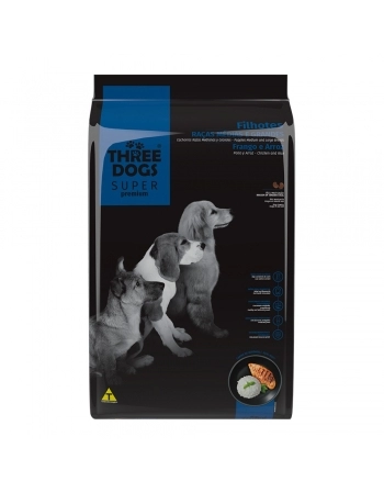 Hercosul Three Dogs Super Premium Filhote Raças Médias e Grandes Frango Arroz 10,1kg