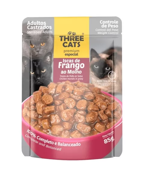 Hercosul Three Cats Sachê Castrado Frango 85g