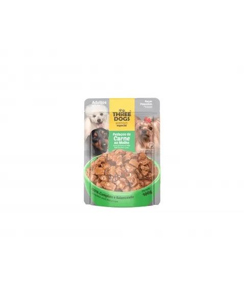 Hercosul Three Dogs Sachê Raças Pequenas Carne 100g