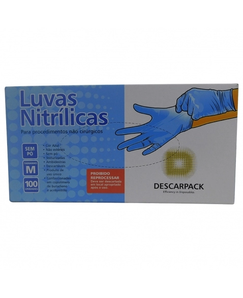 Descarpack Luva Procedimento Nitrilo Azul M com 100un