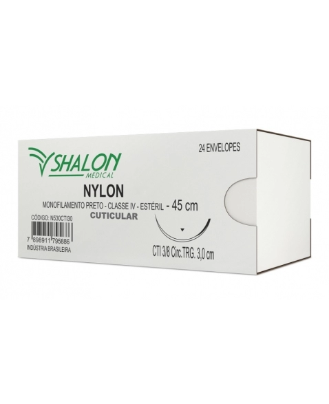 Shalon Fio Nylon Monofilamento Preto 0 com Agulha 3cm