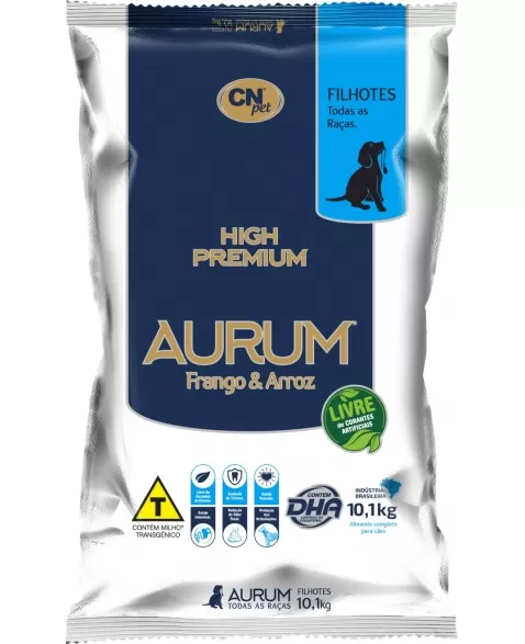 Aurum High Premium Cão Filhote Raças Grandes Frango e Arroz 10,1kg
