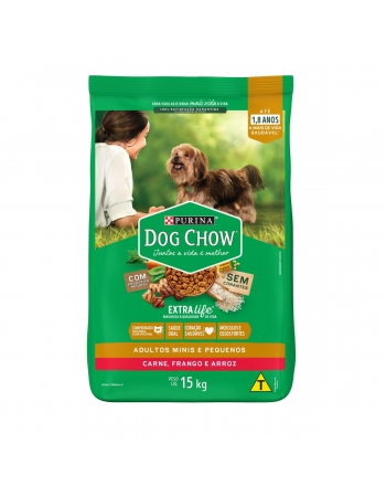 Dog Chow Adulto Raças Pequenas Carne Frango e Arroz 15kg sem Corantes