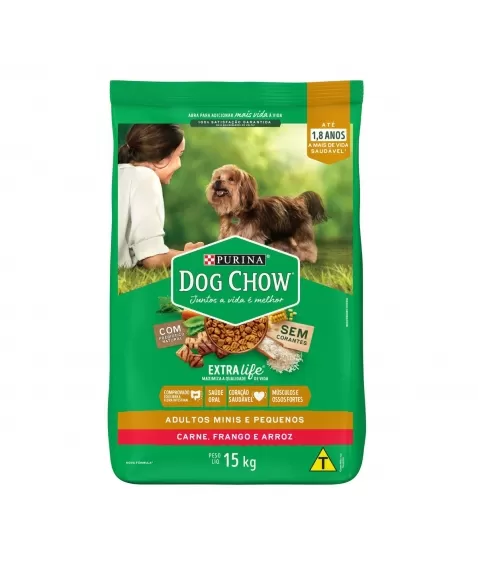 Dog Chow Adulto Raças Pequenas Carne Frango e Arroz 15kg sem Corantes