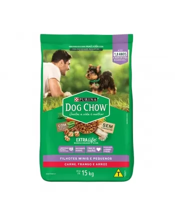 Dog Chow Filhotes Raças Pequenas Carne Frango e Arroz 15kg sem Corantes